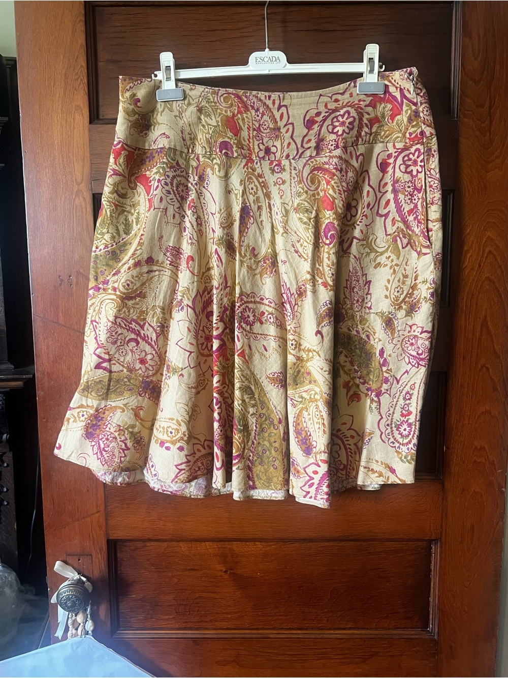 Ralph Lauren Beige Paisley Circle Skirt with Pink & Olive Accents